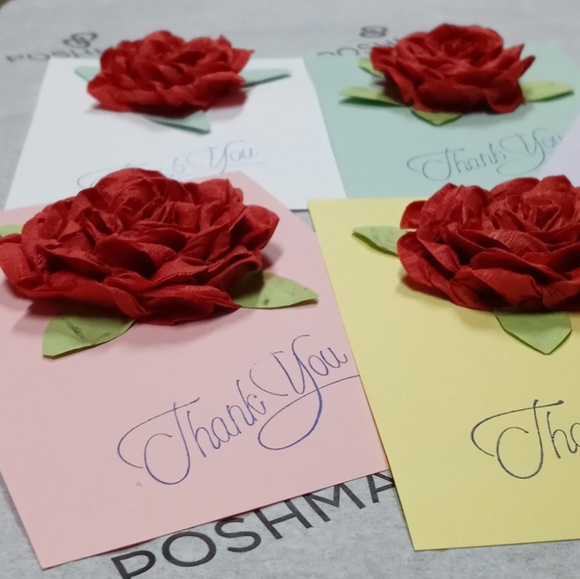 3D Rose Thank You Cards Handmade 9 Cards 9 QR Closet Stickers - Picture 3 of 5